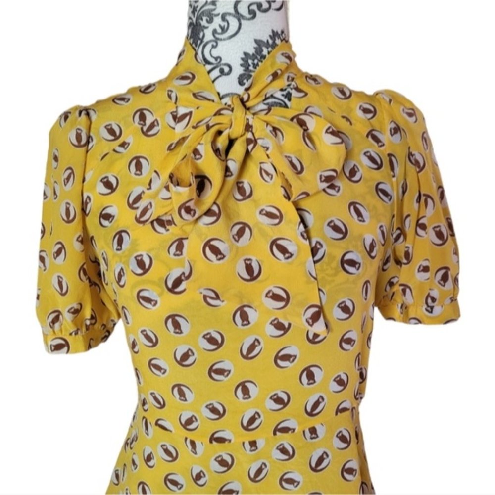 Anthro Girls From Savoy Lemon Liftoff owl print blouse size 8 - Picture 2 of 15